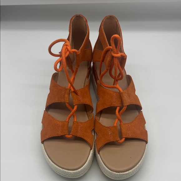 SOREL - Cameron Orange Suede Lace Up Lightweight Open Toe Platform Sandal SZ 9 - Picture 2 of 16